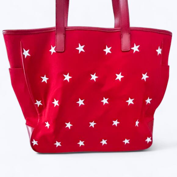 Amanda Smith Large Red Star Studded Tote Bag Gingham Lining America USA - Picture 1 of 10